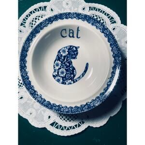 Vintage Norma Sherman Royal Crownford Calico Cat Blue Bowl Trinket Dish